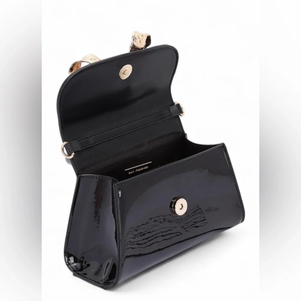 Vegan Patent Leather Gold Bow Top Handle Bag - Red, Black, White